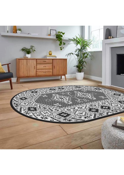 Dijital Baskılı Kaymaz Taban Yıkanabilir Oval Etnik Desen Yolluk Salon Halısı, V-O-Etnik-08-Gri, fiyatları