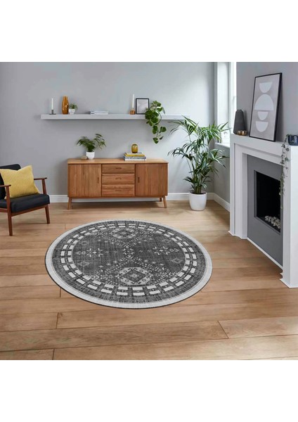 Dijital Kaymaz Taban Yıkanabilir Yuvarlak Etnik Desen Mutfak Salon Halısı, V-Y-Etnik-03-Antrast,