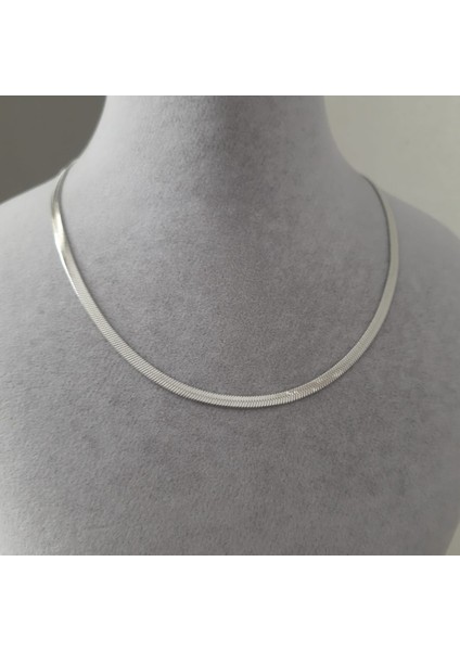 Çelik Gümüş Renk Italyan Zinciri Ezme Zincir Kolye