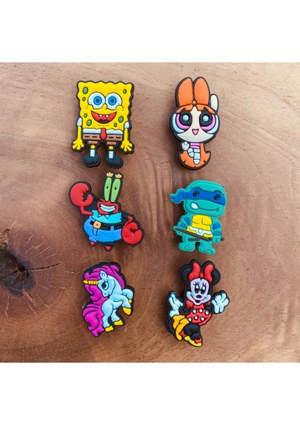 Crocs Jibbitz Terlik Süsü Sünger Bob,power Puff Girls,ninja Kaplumbağa,bay Yengeç 6 'lı Set