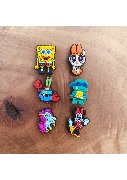Crocs Jibbitz Terlik Süsü Sünger Bob,power Puff Girls,ninja Kaplumbağa,bay Yengeç 6 'lı Set
