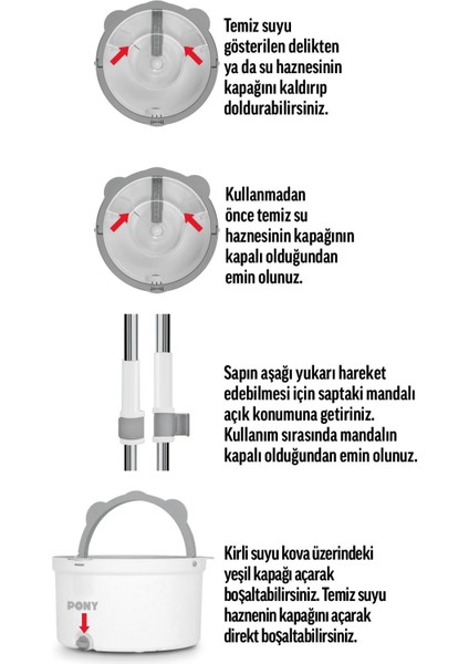 Beyaz Temiz & Kirli Suyu Ayırma Özelliği Otomatik Temizlik Seti Mop Paspas