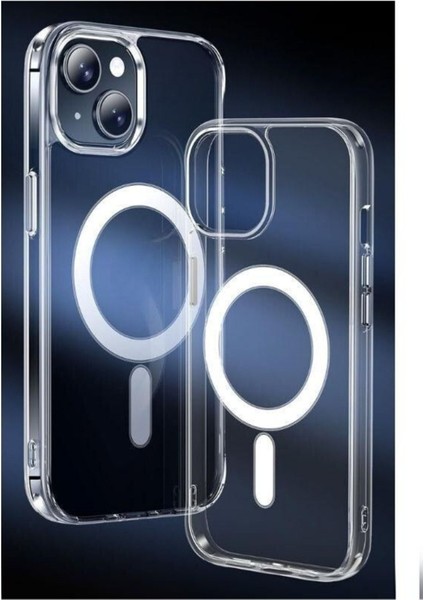 Apple iPhone 14 Kılıf Magsafe Wireless Kablosuz Şarj Destekli Sert Silikon Şeffaf Kapak
