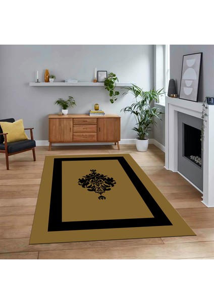 Dijital Baskılı Kaymaz Taban Yıkanabilir Çerçeveli Mutfak Salon Halısı, V-Çerçeveli-46-Kahve,