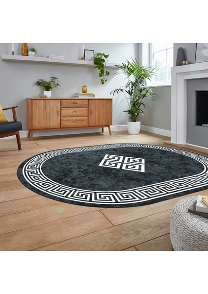 Dijital Kaymaz Taban Yıkanabilir Oval Çerçeveli Mutfak Salon Halısı, V-O-Çerçeveli-01-Füme, fiyatları