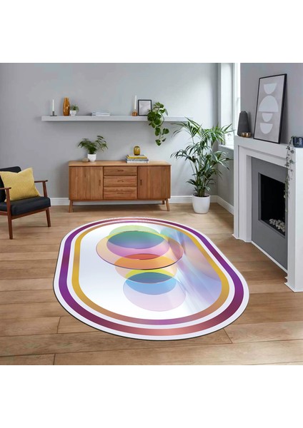 Dijital Kaymaz Taban Yıkanabilir Oval Çerçeveli Mutfak Salon Halısı, V-O-Çerçeveli-24-Renkli,