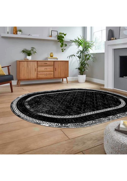 Dijital Kaymaz Taban Yıkanabilir Oval Çerçeveli Mutfak Salon Halısı, V-O-Çerçeveli-10-Siyah, fiyatları