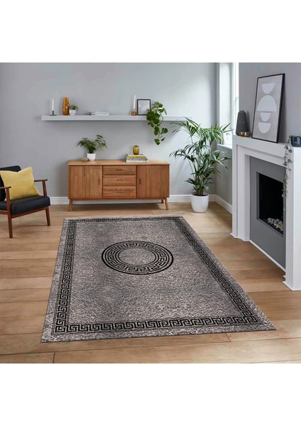 Dijital Baskılı Kaymaz Taban Yıkanabilir Çerçeveli Mutfak Salon Halısı, V-Çerçeveli-12-Gri,