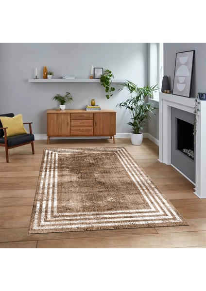 Dijital Baskılı Kaymaz Taban Yıkanabilir Çerçeveli Mutfak Salon Halısı, V-Çerçeveli-32-Kahve,