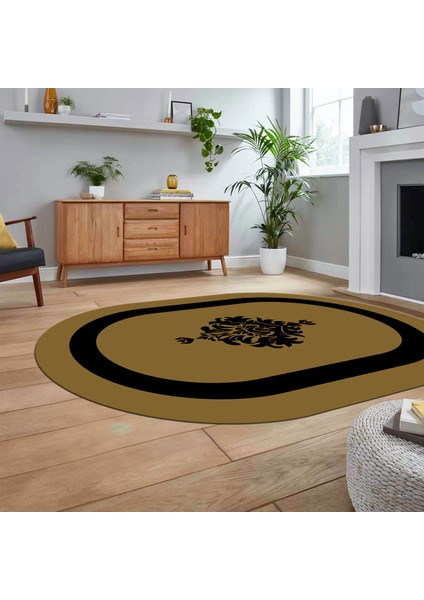 Dijital Kaymaz Taban Yıkanabilir Oval Çerçeveli Mutfak Salon Halısı, V-O-Çerçeveli-46-Kahve, fiyatları