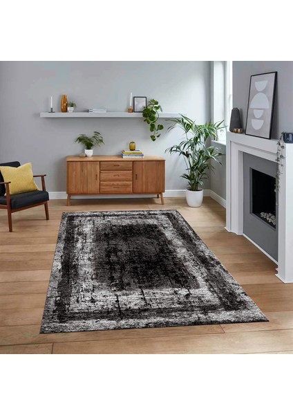 Dijital Baskılı Kaymaz Taban Yıkanabilir Çerçeveli Mutfak Salon Halısı, V-Çerçeveli-14-Siyah,