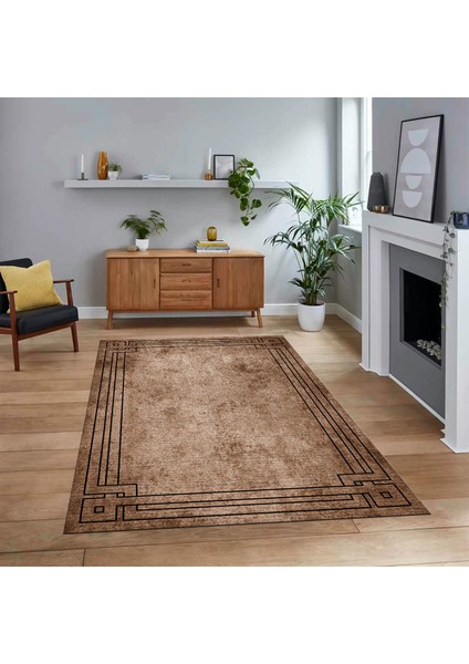 Dijital Baskılı Kaymaz Taban Yıkanabilir Çerçeveli Mutfak Salon Halısı, V-Çerçeveli-43-Kahve,