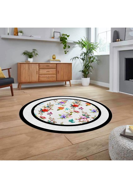 Dijital Kaymaz Taban Yıkanabilir Yuvarlak Çerçeveli Mutfak Salon Halısı, V-Y-Çerçeveli-27-Beyaz, fiyatları