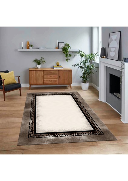 Dijital Baskılı Kaymaz Taban Yıkanabilir Çerçeveli Mutfak Salon Halısı, V-Çerçeveli-11-Kahve,