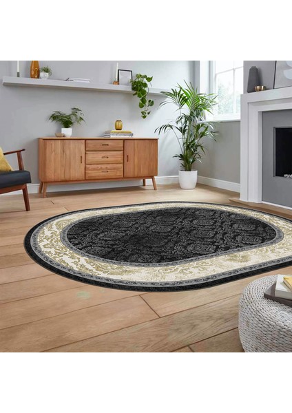 Dijital Kaymaz Taban Yıkanabilir Oval Çerçeveli Mutfak Salon Halısı, V-O-Çerçeveli-21-Antrasit, fiyatları