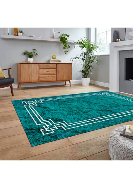 Dijital Baskılı Kaymaz Taban Yıkanabilir Çerçeveli Mutfak Salon Halısı, V-Çerçeveli-50-Turkuaz, fiyatları