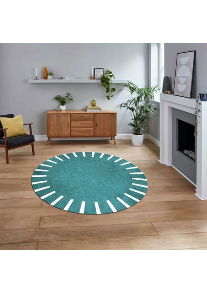 Dijital Kaymaz Taban Yıkanabilir Yuvarlak Çerçeveli Mutfak Salon Halısı, V-Y-Çerçeveli-40-Mavi,