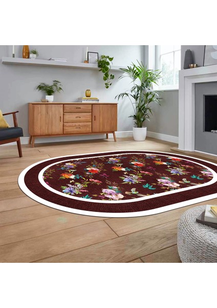 Dijital Kaymaz Taban Yıkanabilir Oval Çerçeveli Mutfak Salon Halısı, V-O-Çerçeveli-27-Bordo, fiyatları