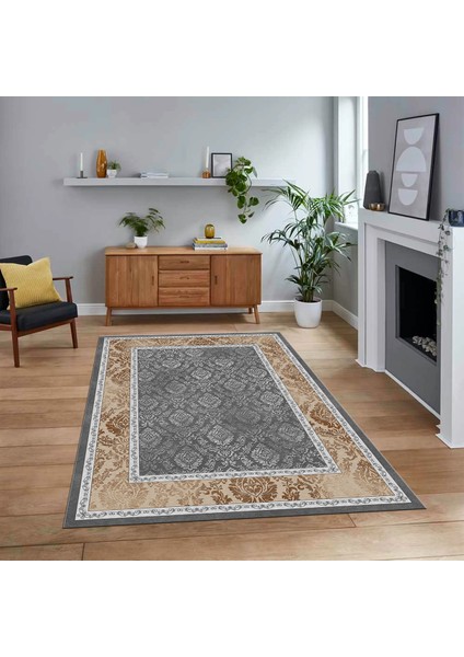 Dijital Baskılı Kaymaz Taban Yıkanabilir Çerçeveli Mutfak Salon Halısı, V-Çerçeveli-21-Kahve,