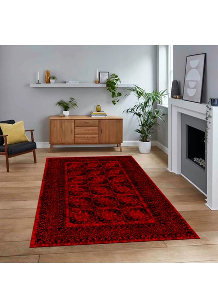 Dijital Baskılı Kaymaz Taban Yıkanabilir Çerçeveli Mutfak Salon Halısı, V-Çerçeveli-20-Kırmızı,