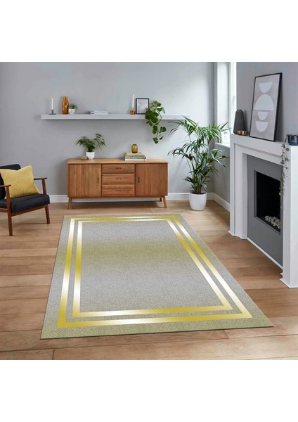 Dijital Baskılı Kaymaz Taban Yıkanabilir Çerçeveli Mutfak Salon Halısı, V-Çerçeveli-39-Sarı,
