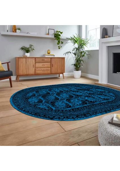 Dijital Kaymaz Taban Yıkanabilir Oval Çerçeveli Mutfak Salon Halısı, V-O-Çerçeveli-20-Mavi, fiyatları