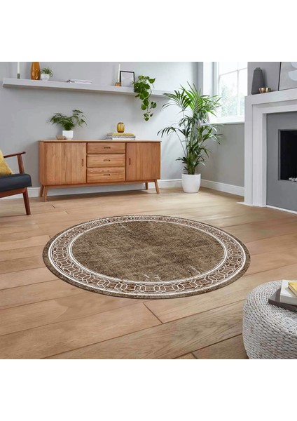 Dijital Kaymaz Taban Yıkanabilir Yuvarlak Çerçeveli Mutfak Salon Halısı, V-Y-Çerçeveli-31-Kahve, fiyatları