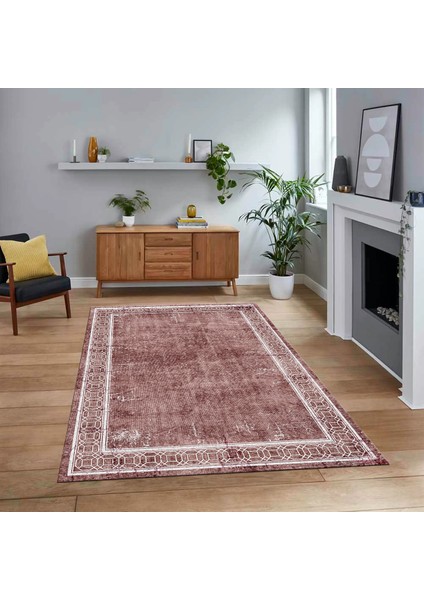 Dijital Baskılı Kaymaz Taban Yıkanabilir Çerçeveli Mutfak Salon Halısı, V-Çerçeveli-31-Pembe,