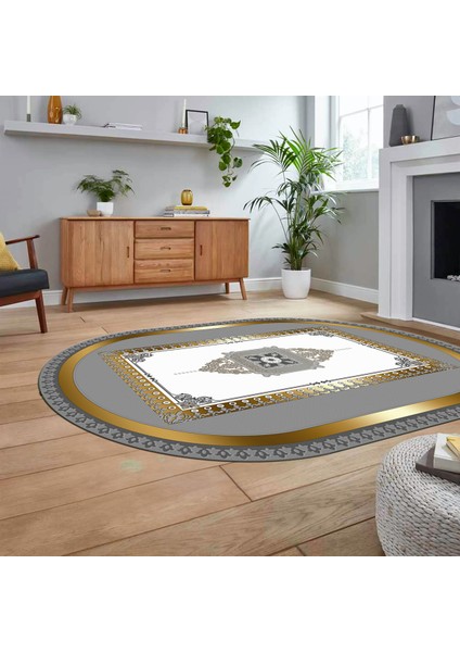 Dijital Kaymaz Taban Yıkanabilir Oval Çerçeveli Mutfak Salon Halısı, V-O-Çerçeveli-23-Gold, fiyatları