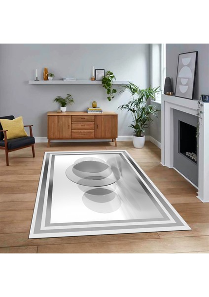 Dijital Baskılı Kaymaz Taban Yıkanabilir Çerçeveli Mutfak Salon Halısı, V-Çerçeveli-24-Gri,