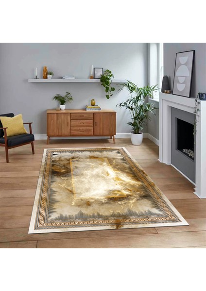 Dijital Baskılı Kaymaz Taban Yıkanabilir Çerçeveli Mutfak Salon Halısı, V-Çerçeveli-25-Kahve,
