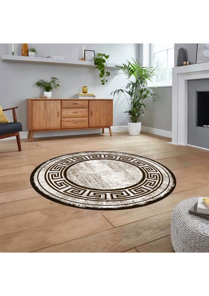 Dijital Kaymaz Taban Yıkanabilir Yuvarlak Çerçeveli Mutfak Salon Halısı, V-Y-Çerçeveli-09-Kahve, fiyatları