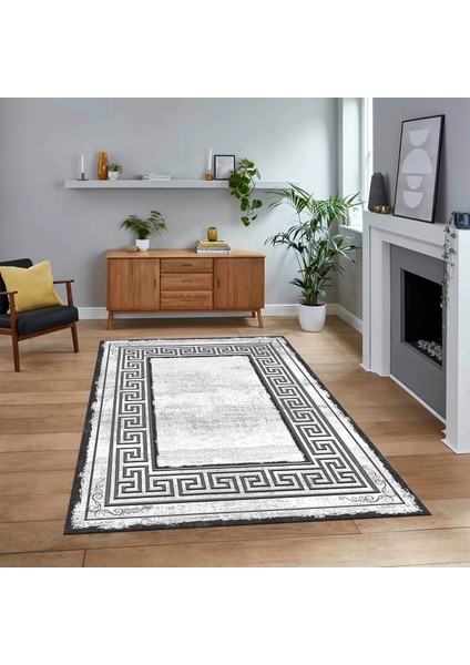 Dijital Baskılı Kaymaz Taban Yıkanabilir Çerçeveli Mutfak Salon Halısı, V-Çerçeveli-09-Gri,