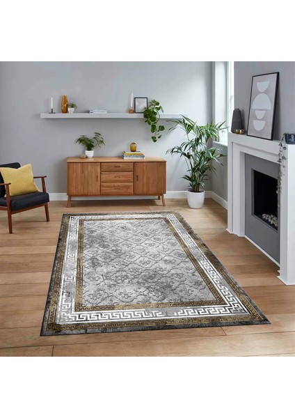 Dijital Baskılı Kaymaz Taban Yıkanabilir Çerçeveli Mutfak Salon Halısı, V-Çerçeveli-10-Kahve,