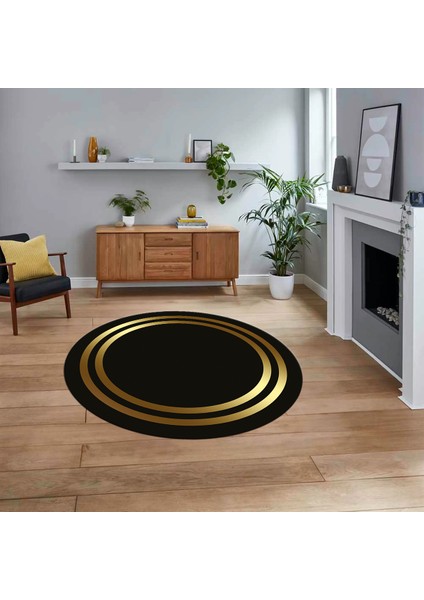 Dijital Kaymaz Taban Yıkanabilir Yuvarlak Çerçeveli Mutfak Salon Halısı, V-Y-Çerçeveli-38-Gold-,