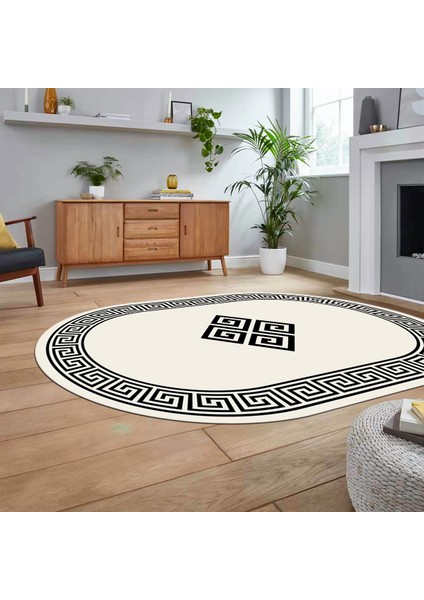 Dijital Kaymaz Taban Yıkanabilir Oval Çerçeveli Mutfak Salon Halısı, V-O-Çerçeveli-01-Krem, fiyatları