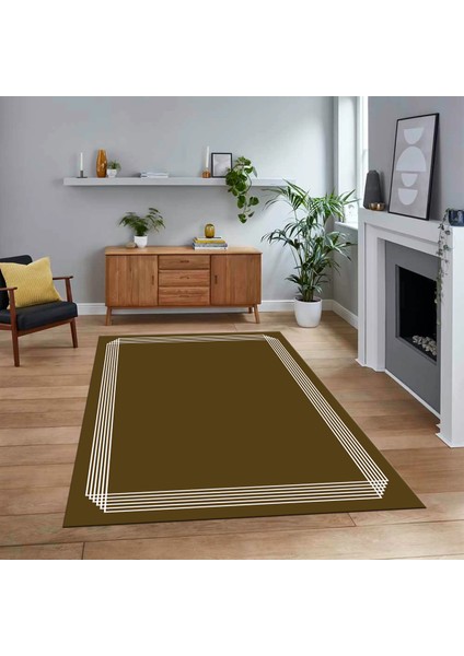 Dijital Baskılı Kaymaz Taban Yıkanabilir Çerçeveli Mutfak Salon Halısı, V-Çerçeveli-45-Kahve,
