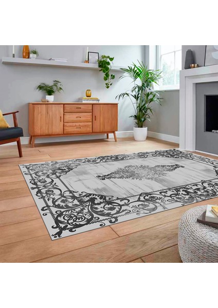 Dijital Baskılı Kaymaz Taban Yıkanabilir Çerçeveli Mutfak Salon Halısı, V-Çerçeveli-19-Gri, fiyatları