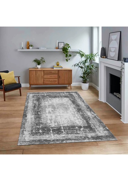 Dijital Baskılı Kaymaz Taban Yıkanabilir Çerçeveli Mutfak Salon Halısı, V-Çerçeveli-14-Gri,