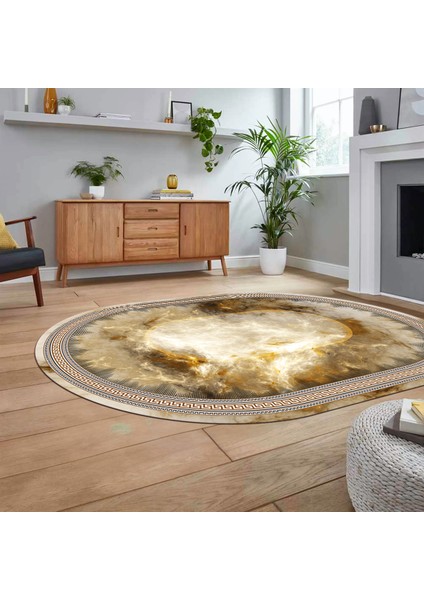 Dijital Kaymaz Taban Yıkanabilir Oval Çerçeveli Mutfak Salon Halısı, V-O-Çerçeveli-25-Kahve, fiyatları