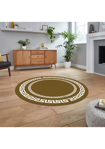 Dijital Kaymaz Taban Yıkanabilir Yuvarlak Çerçeveli Mutfak Salon Halısı, V-Y-Çerçeveli-47-Kahve,