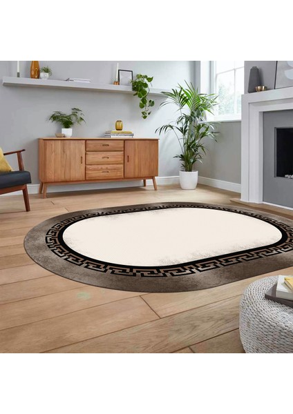 Dijital Kaymaz Taban Yıkanabilir Oval Çerçeveli Mutfak Salon Halısı, V-O-Çerçeveli-11-Kahve, fiyatları