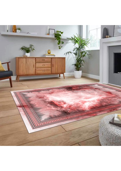 Dijital Baskılı Kaymaz Taban Yıkanabilir Çerçeveli Mutfak Salon Halısı, V-Çerçeveli-25-Pembe,