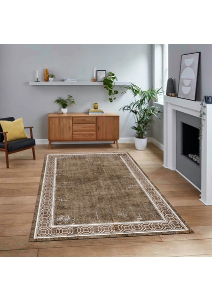 Dijital Baskılı Kaymaz Taban Yıkanabilir Çerçeveli Mutfak Salon Halısı, V-Çerçeveli-31-Kahve,