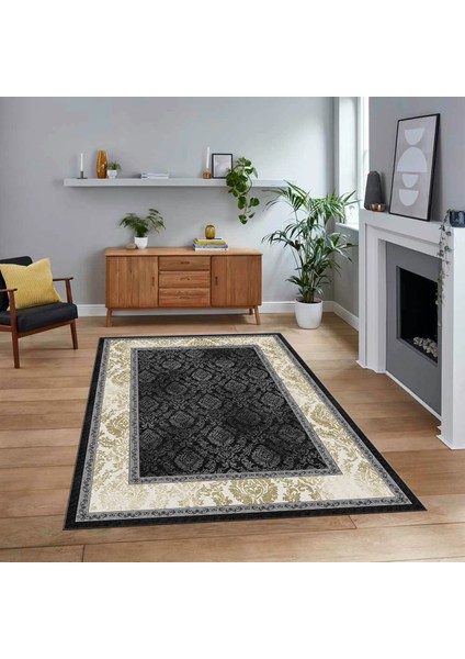 Dijital Baskılı Kaymaz Taban Yıkanabilir Çerçeveli Mutfak Salon Halısı, V-Çerçeveli-21-Antrasit,