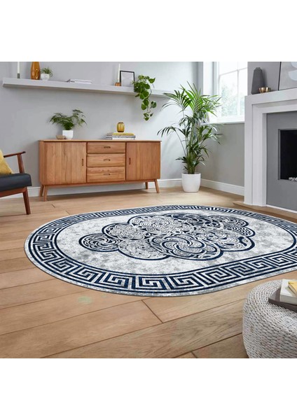 Dijital Kaymaz Taban Yıkanabilir Oval Çerçeveli Mutfak Salon Halısı, V-O-Çerçeveli-04-Mavi, fiyatları