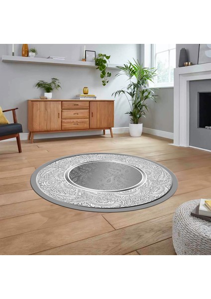 Dijital Kaymaz Taban Yıkanabilir Yuvarlak Çerçeveli Mutfak Salon Halısı, V-Y-Çerçeveli-37-Gri, fiyatları