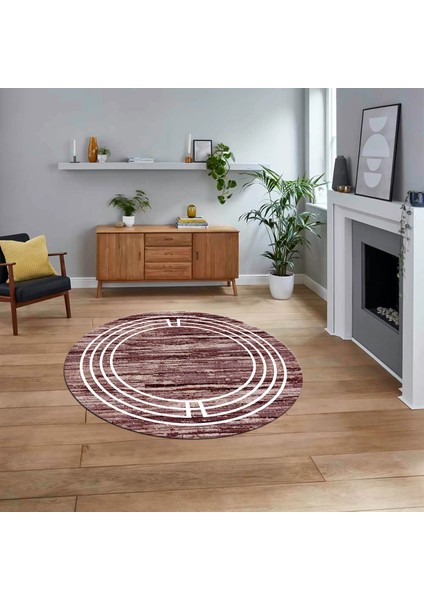 Dijital Kaymaz Taban Yıkanabilir Yuvarlak Çerçeveli Mutfak Salon Halısı, V-Y-Çerçeveli-42-Bordo,