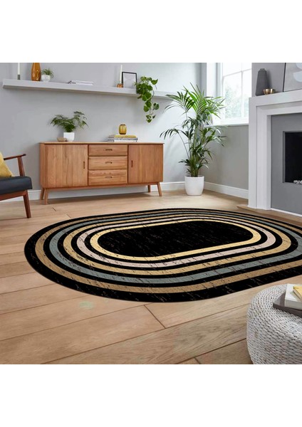 Dijital Kaymaz Taban Yıkanabilir Oval Çerçeveli Mutfak Salon Halısı, V-O-Çerçeveli-41-Siyah, fiyatları