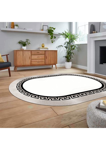 Dijital Kaymaz Taban Yıkanabilir Oval Çerçeveli Mutfak Salon Halısı, V-O-Çerçeveli-11-Krem, fiyatları